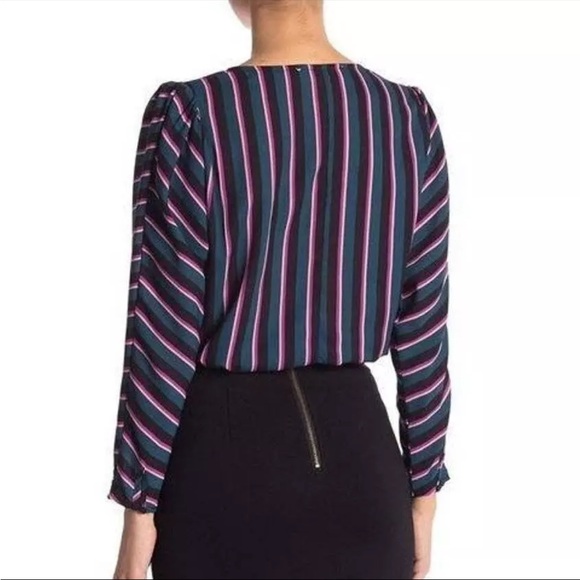 Astr The Label Striped Surplice Neck Long Sleeve Bodysuit Medium - Picture 2 of 9